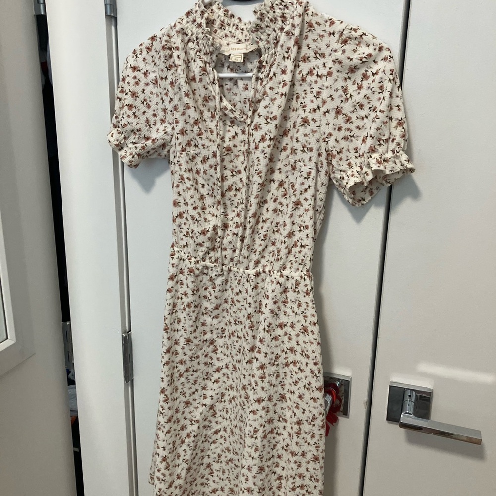 Monteau Cream and Brown Floral Midi Dress